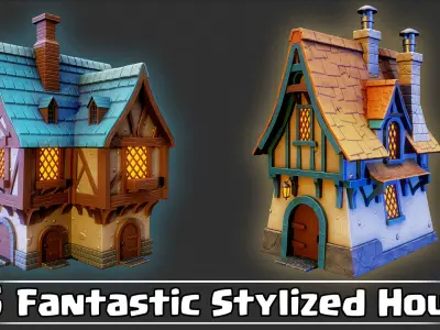15 Fantastic Stylized Houses Game Ready VOL01 Low-poly 3D model