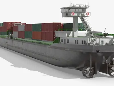  Low Draft Shipping Vessel Fully Loaded Green Rigged 