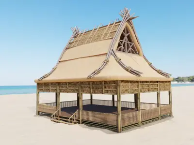 Bamboo Beach Bar Building Low-poly 3D model