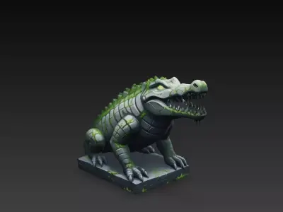 Stone Crocodile Guardian Statue Stylized Fantasy 3D Model 3D model
