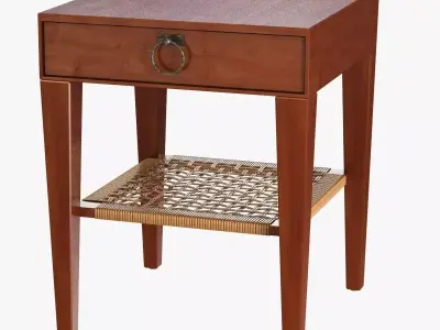 Bedside table with rattan shelf 3D model