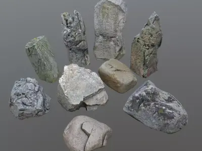 Photorealistic game-ready Stones Low-poly 3D model