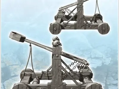 Fantasy medieval catapult decorated with skulls with chain 1 - M 3D print model