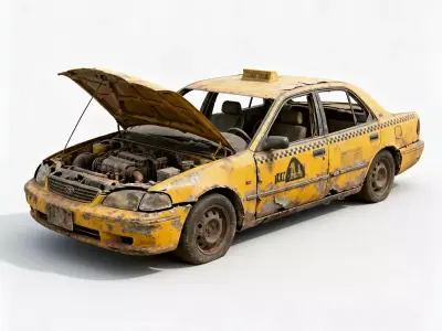 End of the Meter Ruined Taxi 3D Model Low-poly 3D model