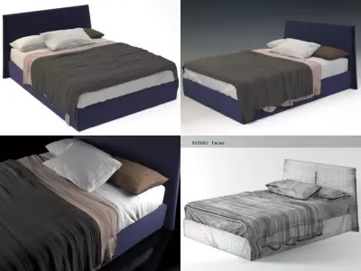 Pascal bed with upholstered headboard and footboard 3D model