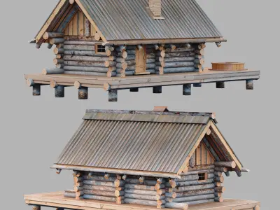 Karelian bath Log house from Kelo Low-poly 3D model