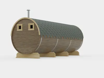 Sauna barrel set bath barrel house 3D model side door 3D model