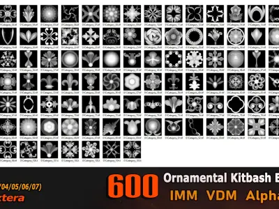 600 Ornamental Kitbash BRUSHES IMM VDM Brush MEGA Pack Low-poly 3D model
