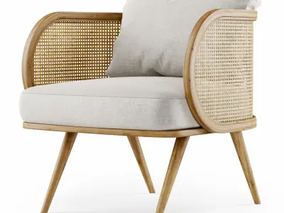 Wooden rattan lounge chair C20  3D model