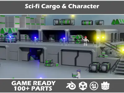 Sci-fi Cargo and Character Low-poly 3D model Low-poly 3D model