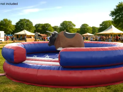  Mechanical Rodeo Bull on Inflatable Trampoline in US Colors 