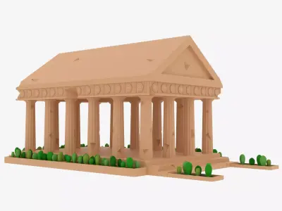 Cartoon Greek Temple Parthenon Low-poly 3D model