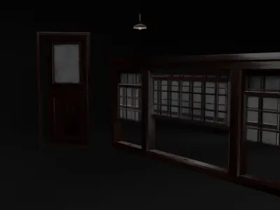 School Door and Window Low-poly 3D model