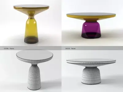 Bell two side tables with gold and glass tops 3D model