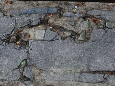 road destroyed asphalt concrete debris PBR photogrammetry 3D model