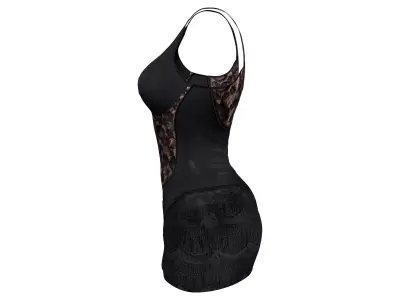 Leather Zip Up Mini Dress with Lace Parts Low-poly 3D model