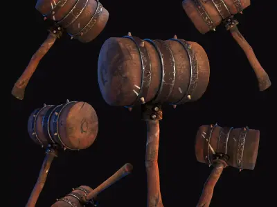 Medieval Hammer Stylize Weapon  Low-poly 3D model