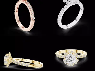 Floral Halo Engagement Ring 3D Model for Jewelry Printing STL 3D print model