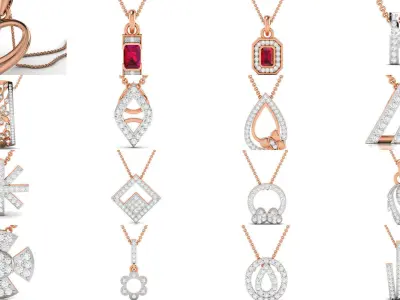 399 Light wt Diamond Charms Pendant 3dm render Detail 3D Model Pack