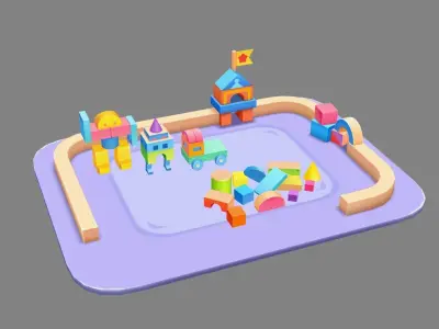 A bunch of building block toys Low-poly 3D model