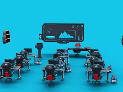 Futuristic Low Poly Classroom Low-poly 3D model