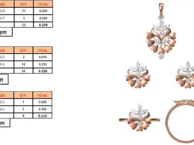Light Minimalist Diamond Ring Earrings Pendant Set 3D print model