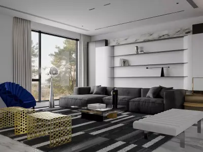 Modern living room dining room kitchen 3D model