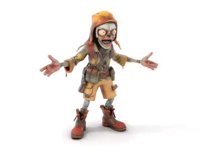 Zombie Adventurer Character Model  Rigged and Animated Low-poly 3D model