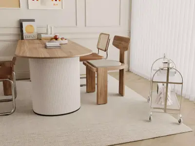 Japandi Dining Area with Minimal Wooden Table 3D model