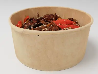 Japchae Poke bowl lunch noodles with korean chiecken asian meal 3D model
