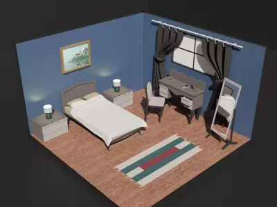 Isometric Bedroom Free low-poly 3D model