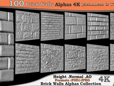 100 Brick Wall Alphas Collection Seamless -Tileable Vol 02 3D model