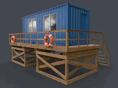PBR Outdoor Beach Lifeguard Container Office Low-poly 3D model
