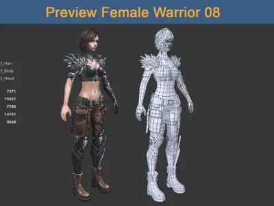 Character Female Warriors 08 - Ready for game Low-poly 3D model