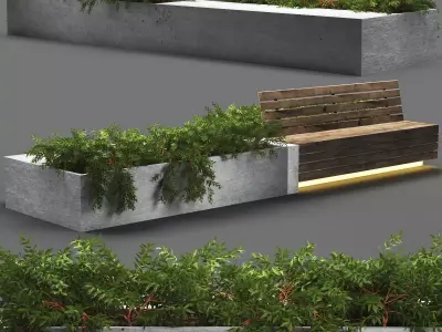 bench1149 concrete bench with plants in it 3D model