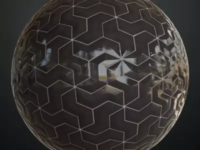 Dark Glossy Interlocking Zig-Zag Tiles PBR Seamless Texture