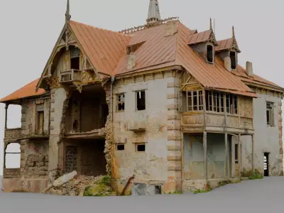 Abandoned House Victorian Manor Ruined Mansion Low-poly 3D model