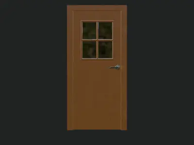Wooden Door with Four Panel Glass Window 3D model