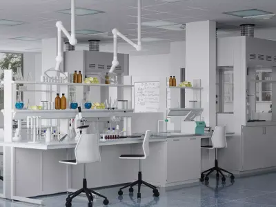 Laboratory with tables and chairs 3D model