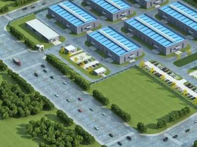Modern Industrial Park with Modular Warehouses 3D model