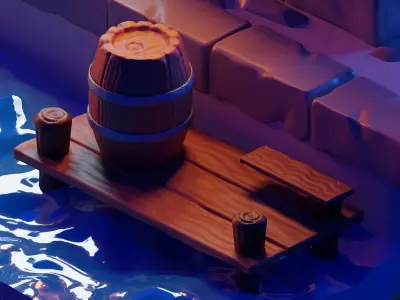 low poly Gameasset2 lego house with barrels 3D model