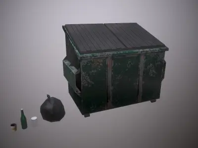 Garbage Collection with Trash Container Low-poly 3D model