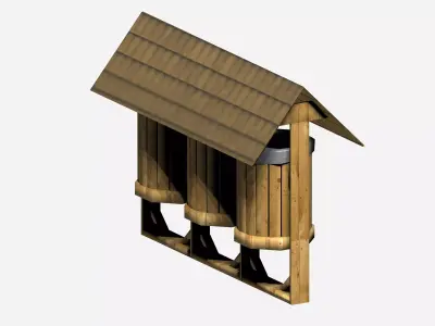 Wooden big triple street dust bin with carrier bag Low-poly 3D model