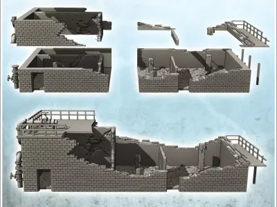 Brick industrial building with staircase and piping ruined versi 3D print model