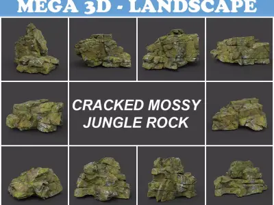 Low poly Cracked Mossy Jungle Rock 220124 Low-poly 3D model