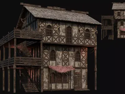 MEDIEVAL 03 with INTERIORS 4K TEXTURES Low-poly 3D model
