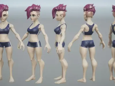 PBR modular female character Low-poly 3D model