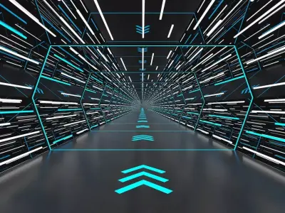 Futuristic Neon Data Tunnel Corridor Environment 3D model