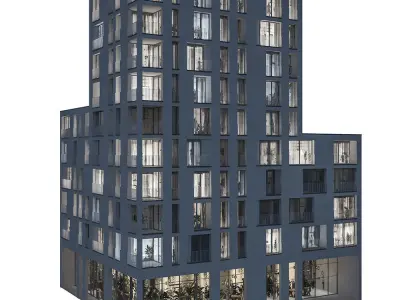 Modern residential building 01 - night 3D model