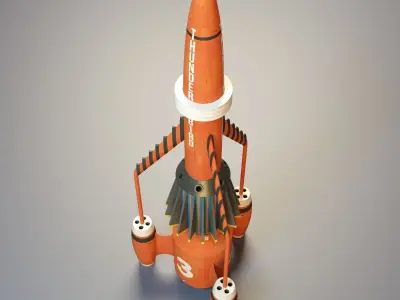 Thunderbird orange rocket with number Low-poly 3D model